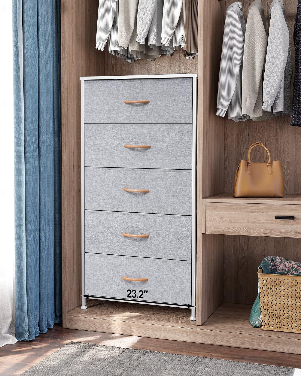Light Gray 5 Drawer Wide Storage Dresser