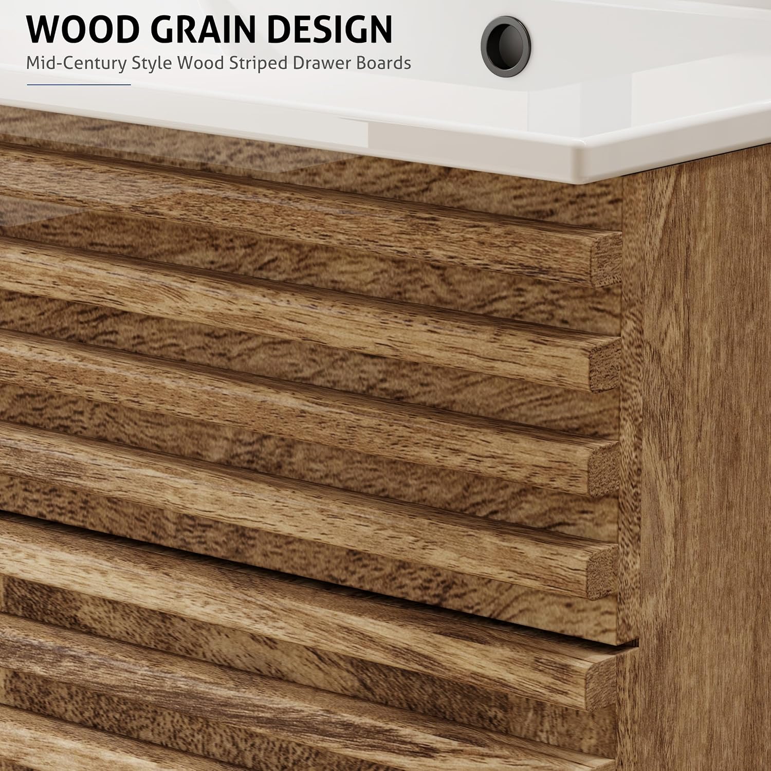 Light Walnut Striped Floating Double Vanity