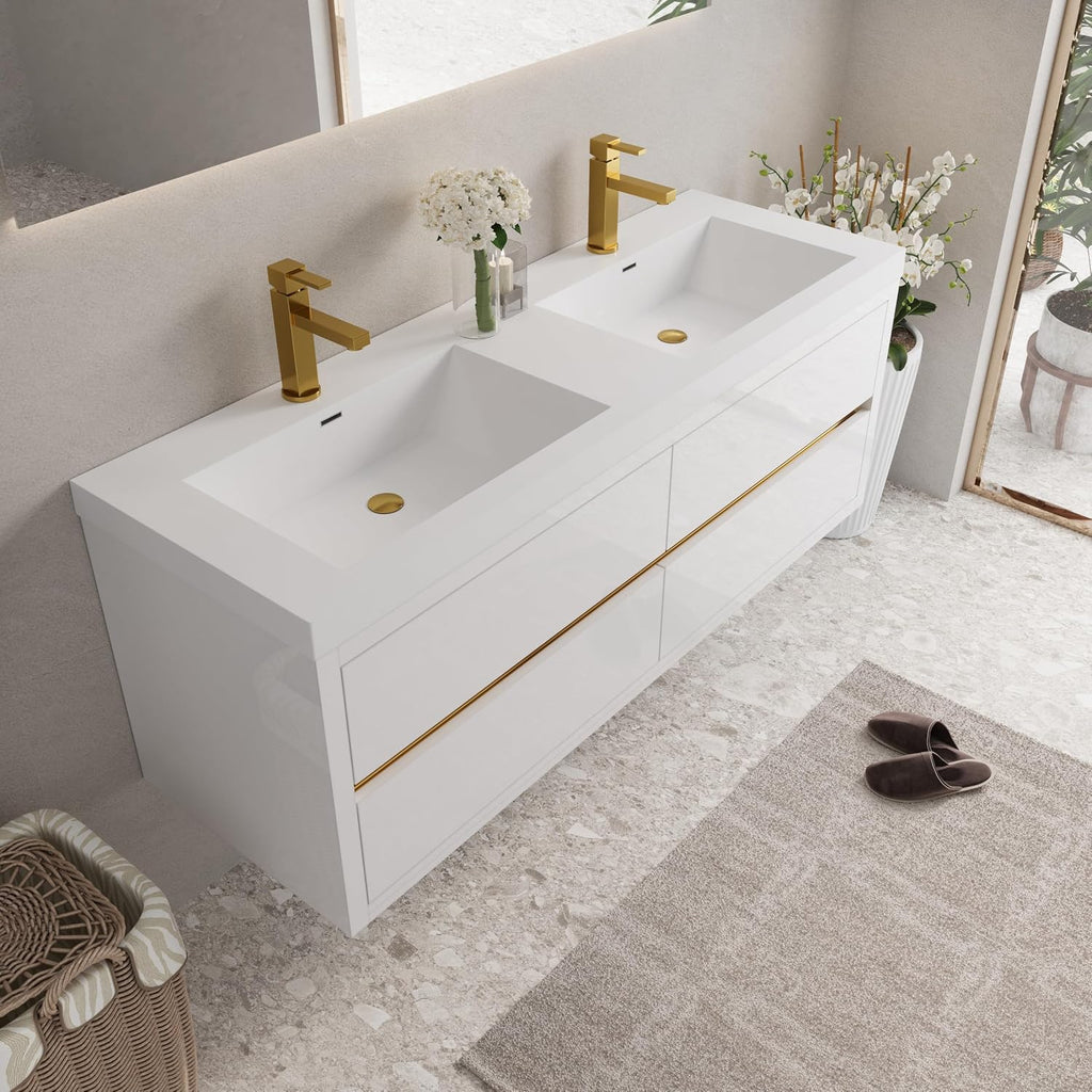 Glossy White Wall Mounted Double Sink Vanity