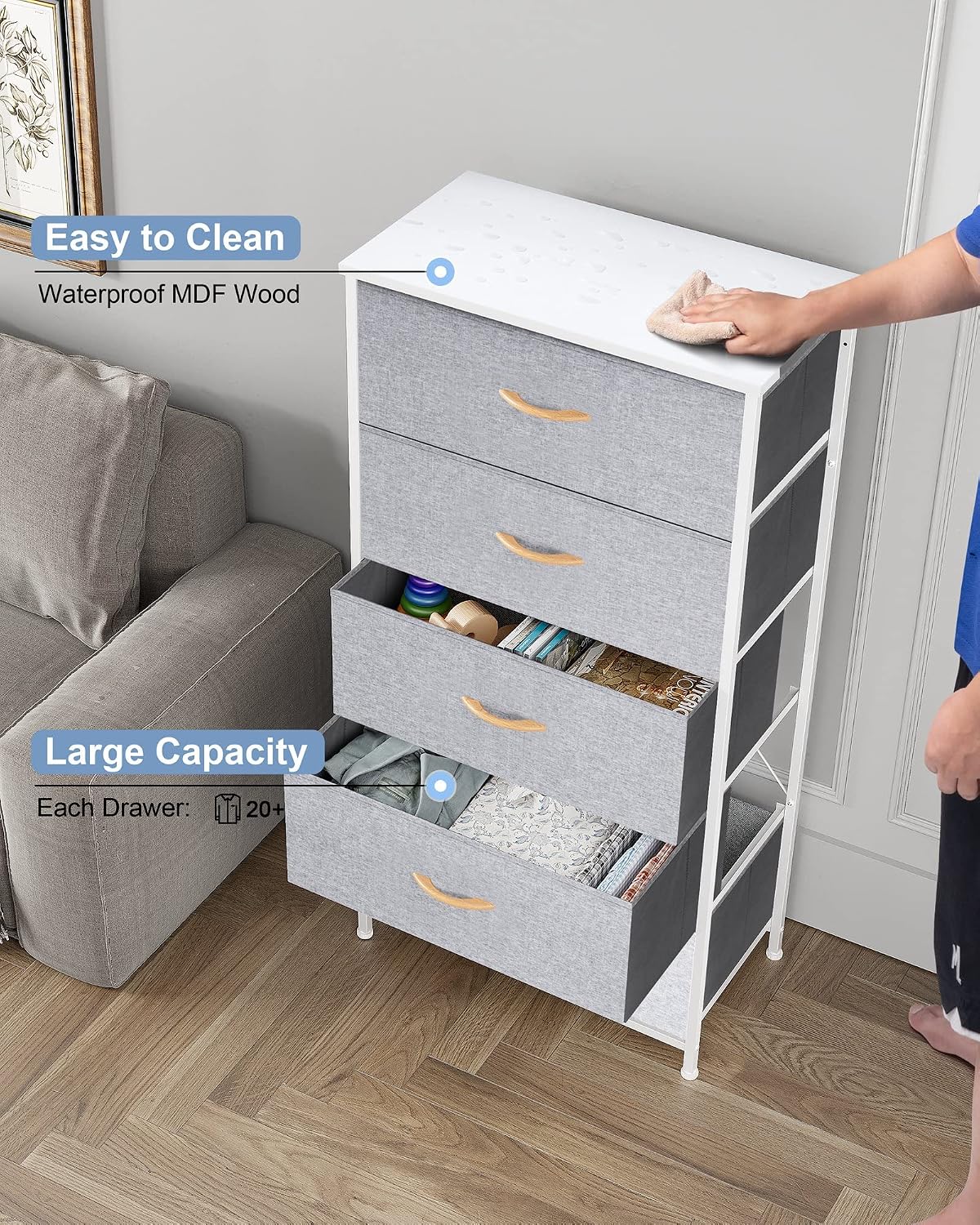 Light Gray 5 Drawer Wide Storage Dresser
