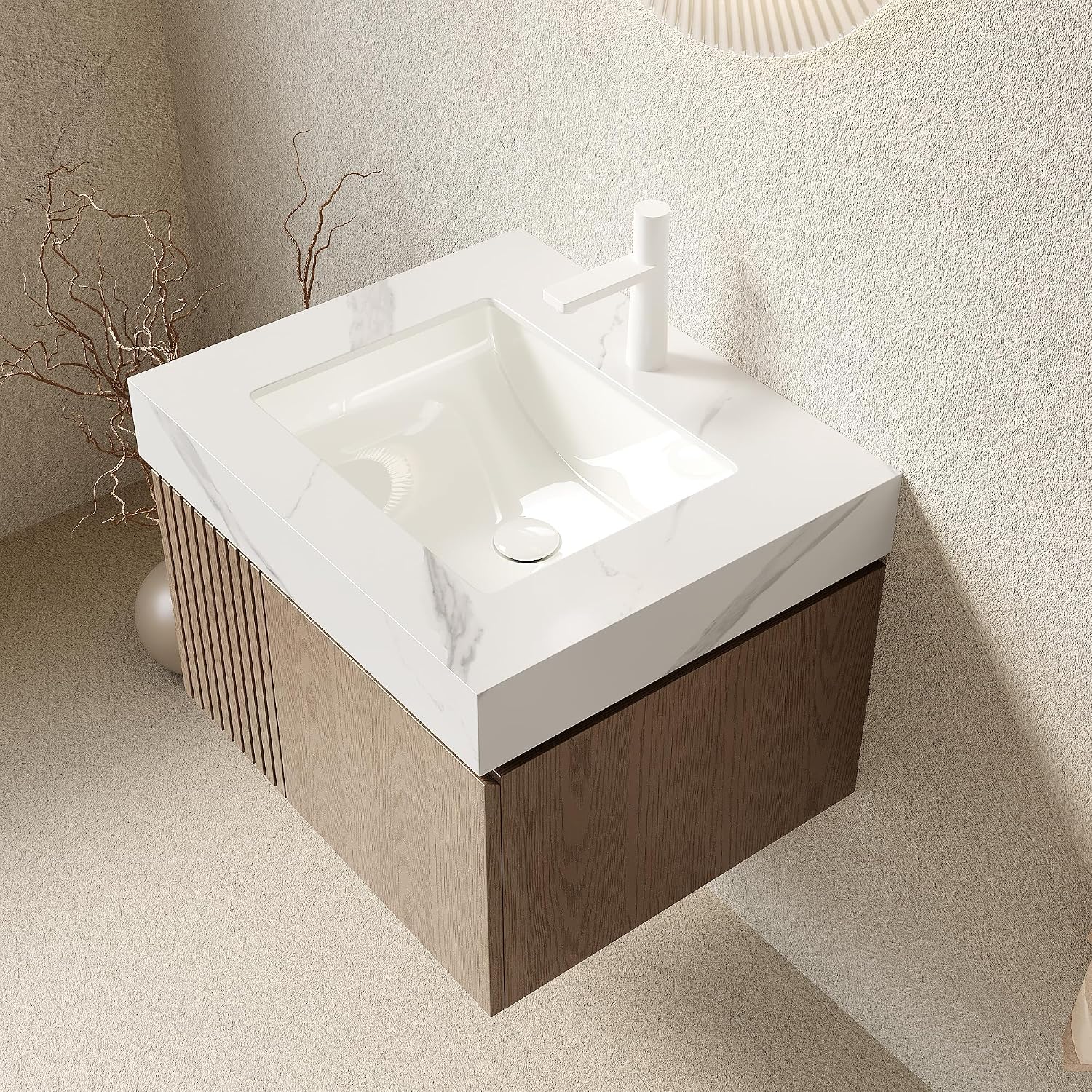 Light Brown Stone Top Floating Vanity