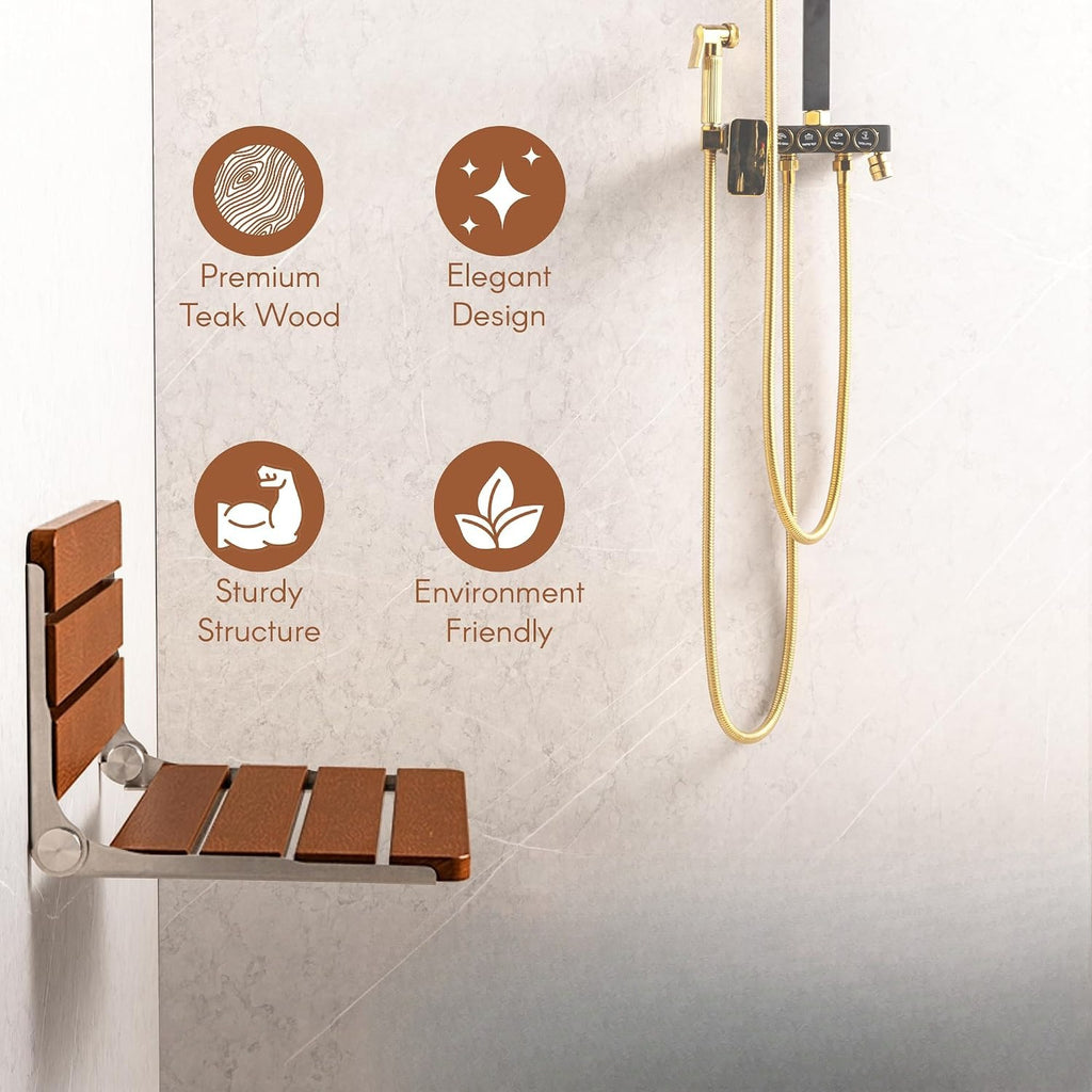 Steel Framed Teak Wall Shower Seat