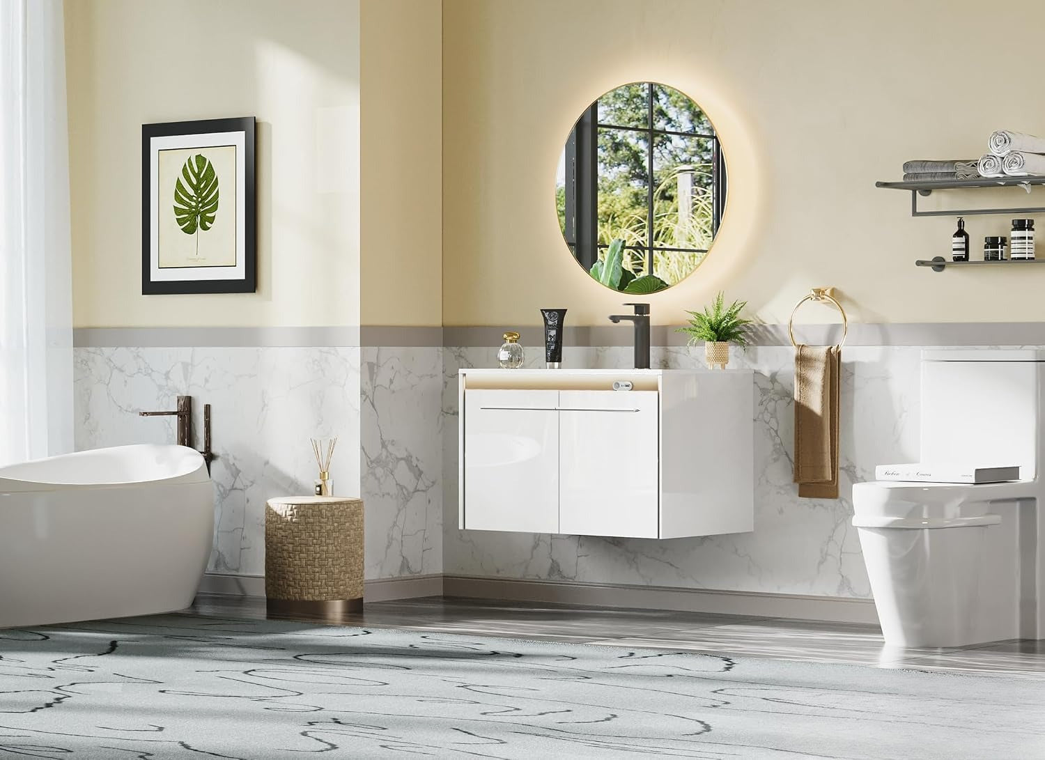 White LED Floating Bathroom Vanity
